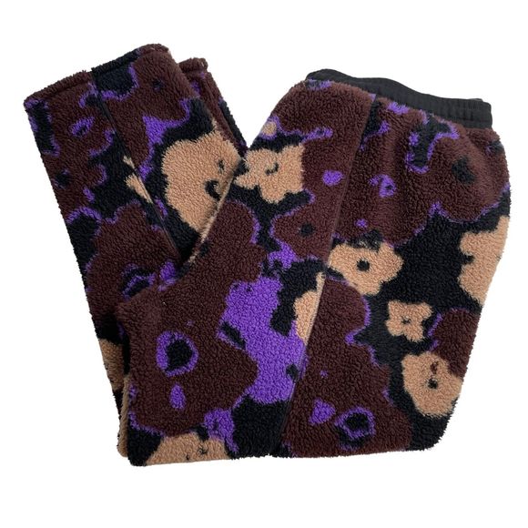 BP Womens Fleece Joggers Purple 2X Polyester Fleece Flowers Drawstring Waist - Picture 3 of 9
